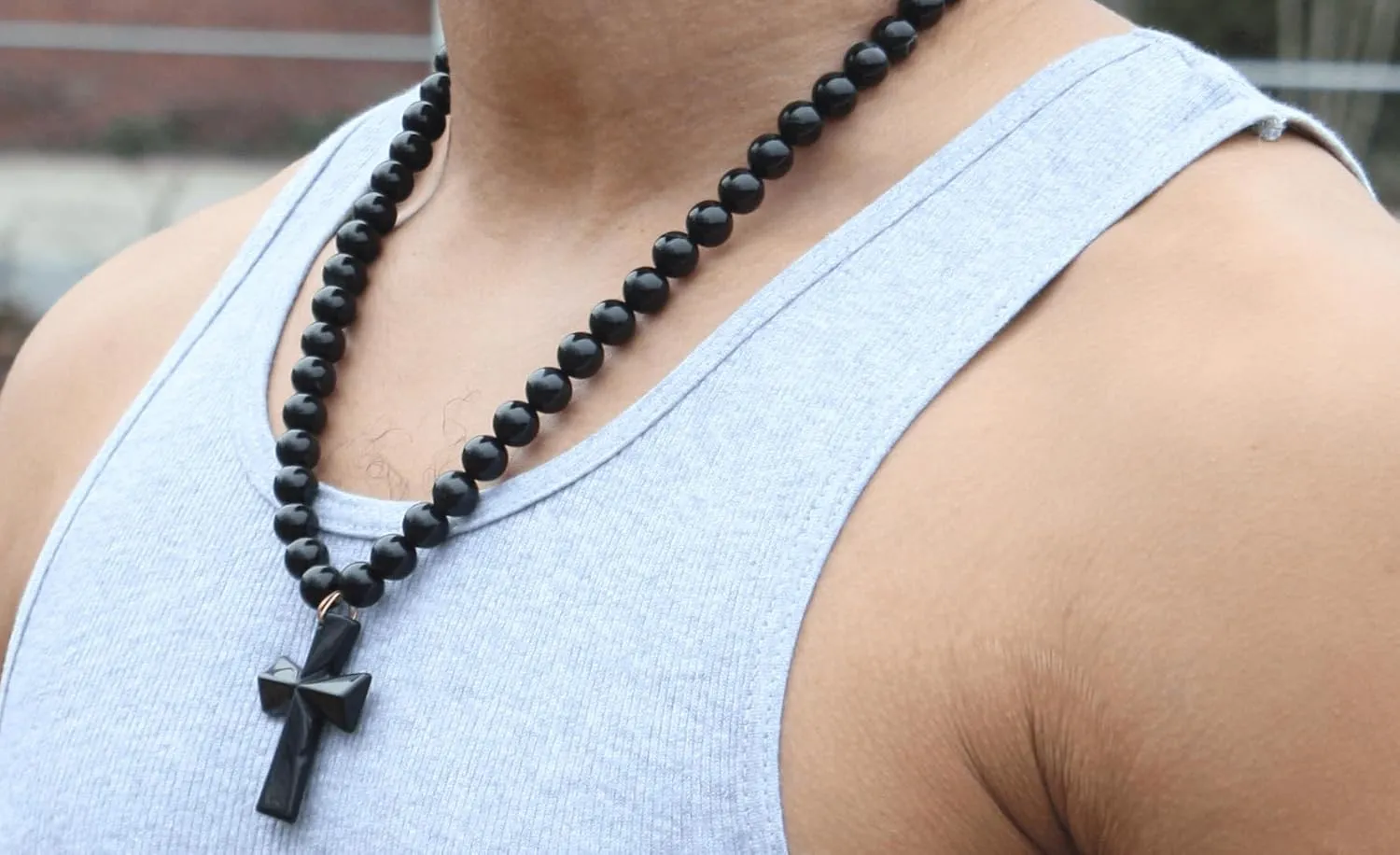 Black Onyx Cross Necklace for Men | Spiritual Protection Jewelry | Gemstone Cross Necklace for Women | Religious Fashion Accessory | 10mm 19