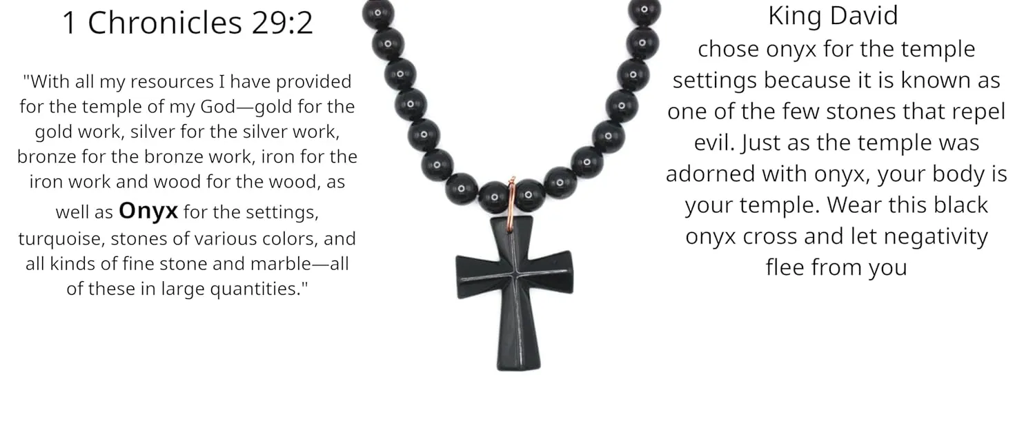 Black Onyx Cross Necklace for Men | Spiritual Protection Jewelry | Gemstone Cross Necklace for Women | Religious Fashion Accessory | 10mm 19
