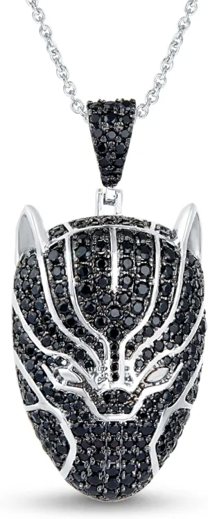 Black Panther Men's Pendant 2.00 CT Round Cut Black Simulated Diamond In 14K White Gold Plated With 925 Sterling Silver