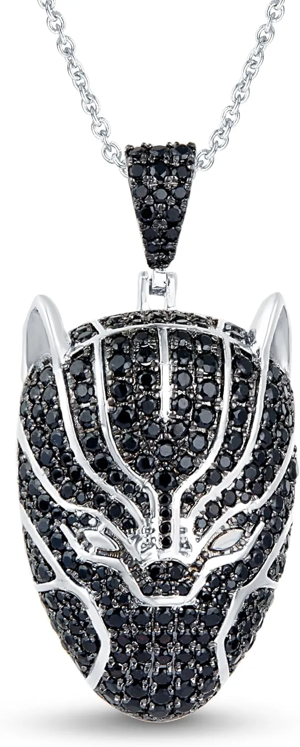 Black Panther Men's Pendant 2.00 CT Round Cut Black Simulated Diamond In 14K White Gold Plated With 925 Sterling Silver