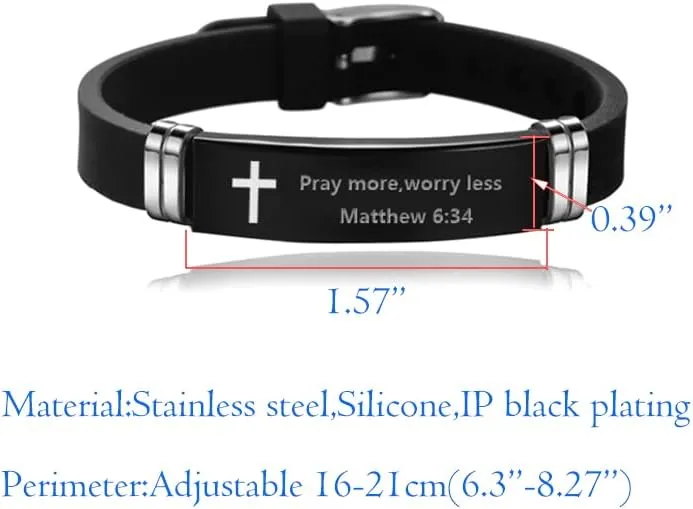 Black Religious Quote Faith Christian Bible Verse Inspirational Bracelet Wristband Cross Bracelets for Mens Dad God Gift
