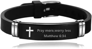 Black Religious Quote Faith Christian Bible Verse Inspirational Bracelet Wristband Cross Bracelets for Mens Dad God Gift