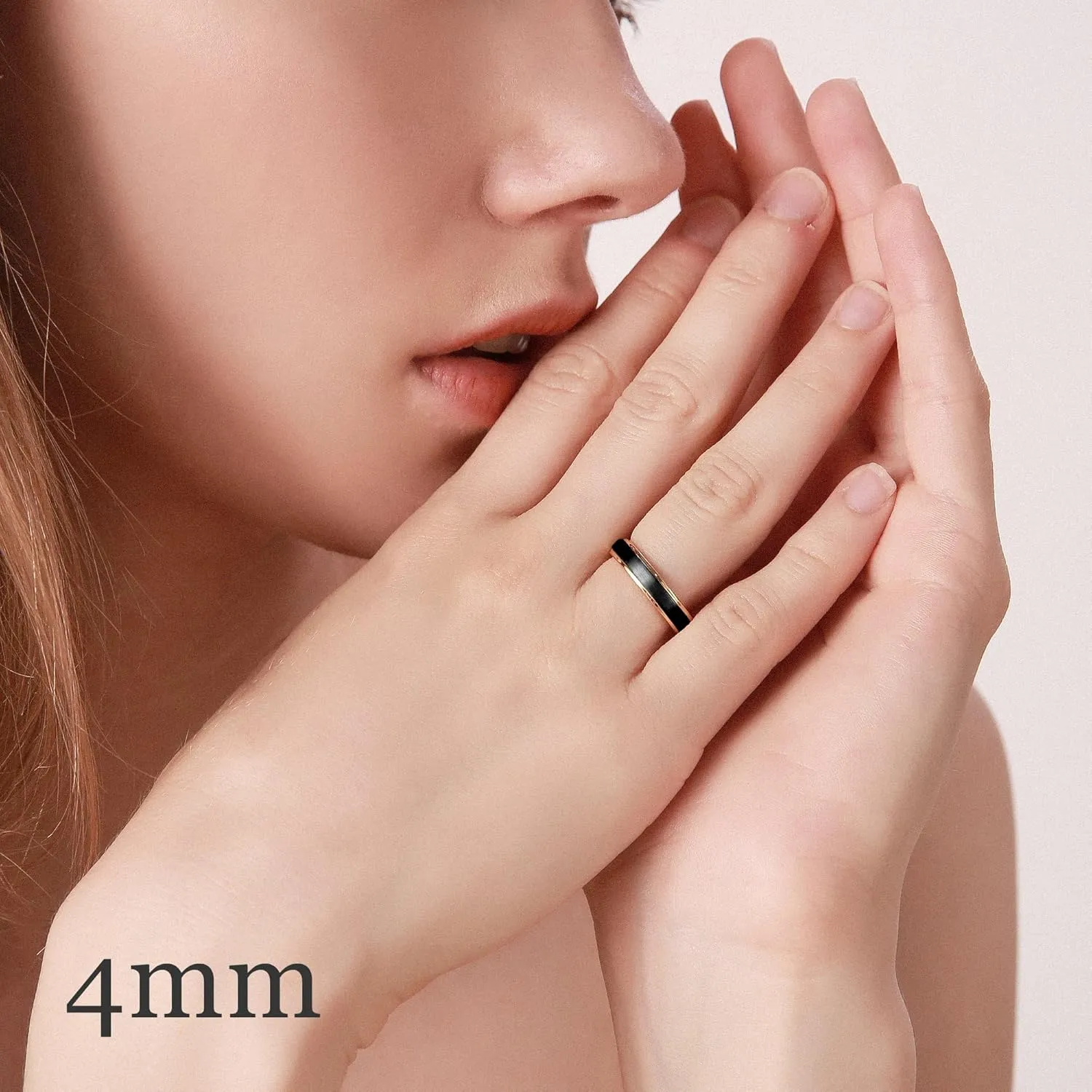 Black Satin Finish Tungsten Carbide Ring with Rose Gold Plated Stepped Edge | Custom Engraved Wedding Band for Men and Women