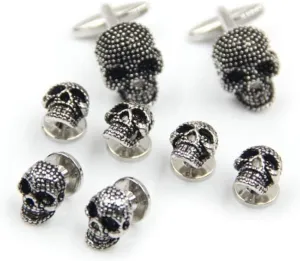 Black Skull Cufflinks and 6 Shirt Studs Set for Men, Unique Gothic Accessories for Formal Wear and Special Occasions