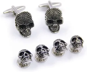 Black Skull Cufflinks and Shirt Studs Set for Men, Unique Gothic Accessories for Formal Wear and Special Occasions