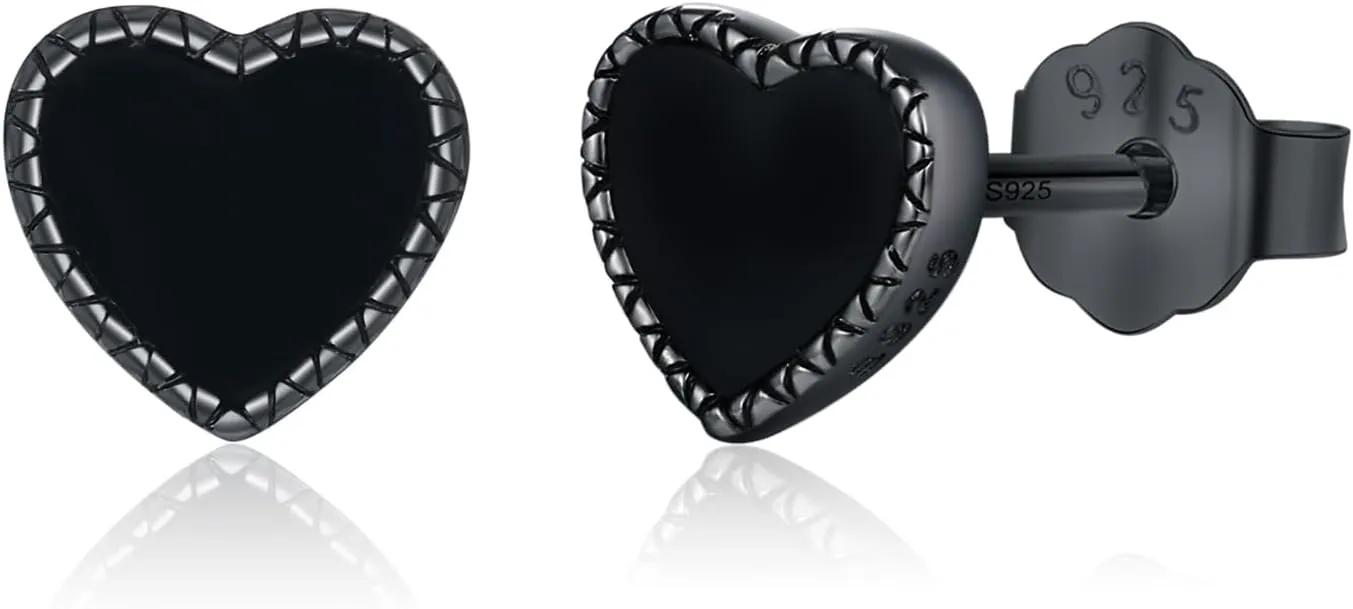 Black Stud Earrings 925 Sterling Silver Black Onyx/Cubic Zirconia Stud Earrings Jewelry Gifts for Women Men