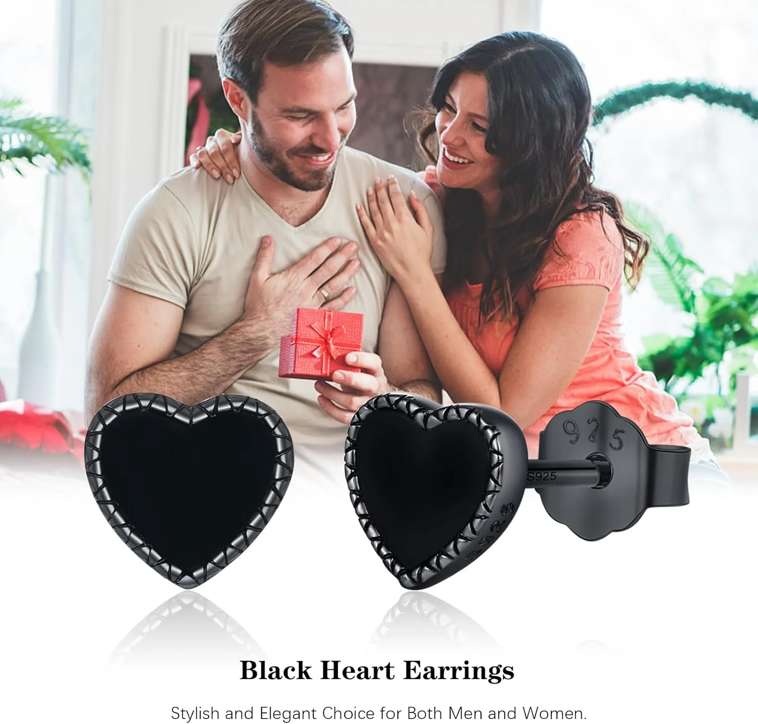 Black Stud Earrings 925 Sterling Silver Black Onyx/Cubic Zirconia Stud Earrings Jewelry Gifts for Women Men