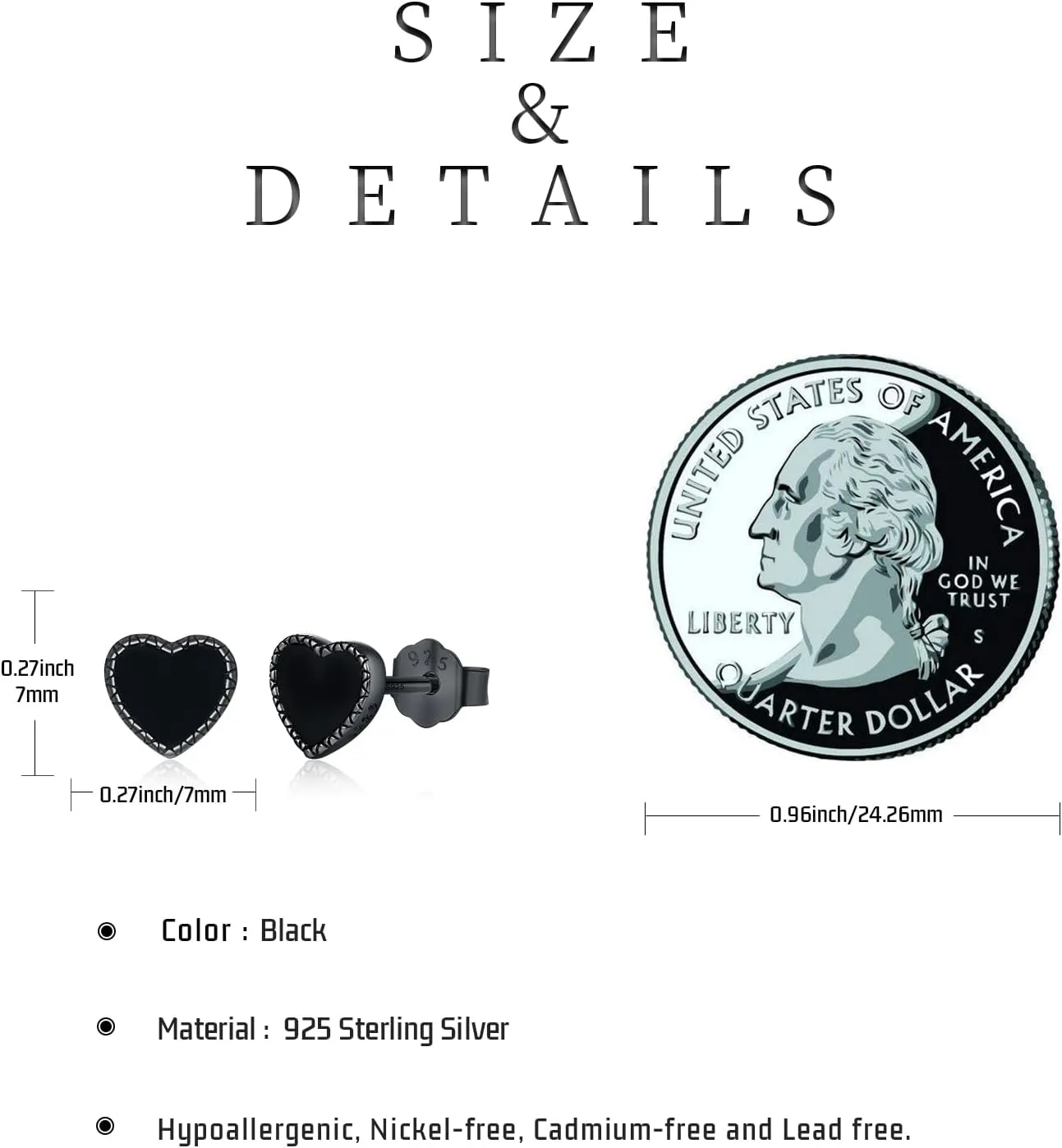 Black Stud Earrings 925 Sterling Silver Black Onyx/Cubic Zirconia Stud Earrings Jewelry Gifts for Women Men