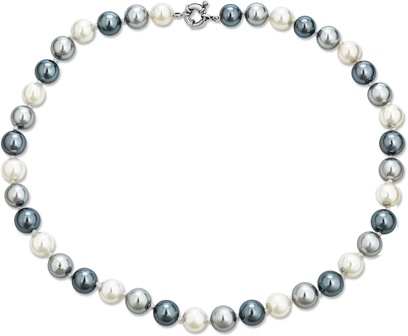 Black, White Brown Grey Blue Multi-Color Strand Long 10MM Simulated Pearl Necklace for Women 18, 20 Inch