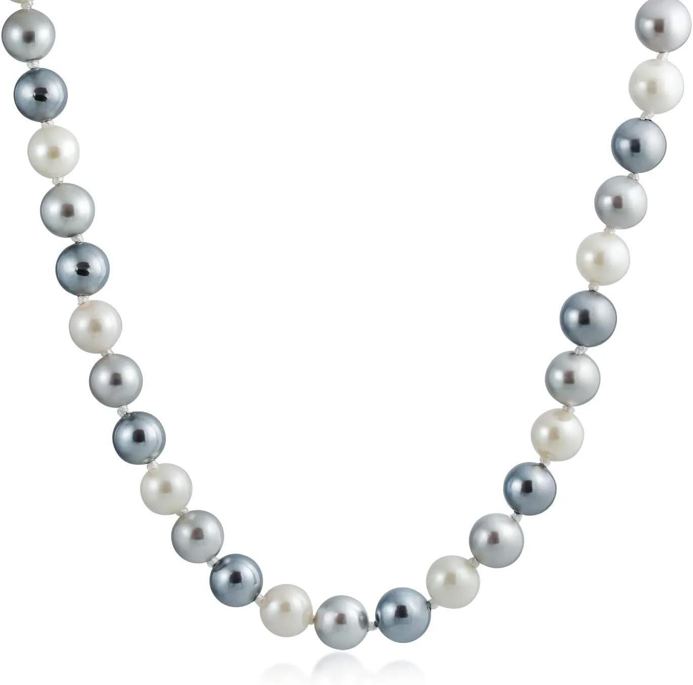 Black, White Brown Grey Blue Multi-Color Strand Long 10MM Simulated Pearl Necklace for Women 18, 20 Inch