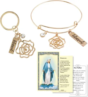 Blessed is She Bracelet and Keychain Set  Elegant Jewelry Gift Set for Christian Women with Two Prayer Cards