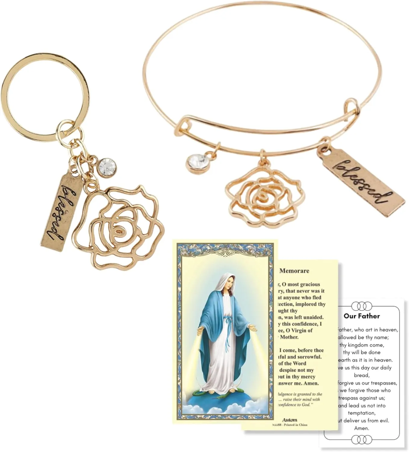 Blessed is She Bracelet and Keychain Set  Elegant Jewelry Gift Set for Christian Women with Two Prayer Cards