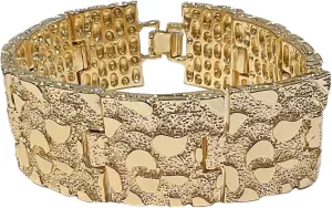 Bling Cartel Men's 14K Gold Plated Gold Nugget Hip Hop Bracelet Big 24MM Thick x 8" Inch