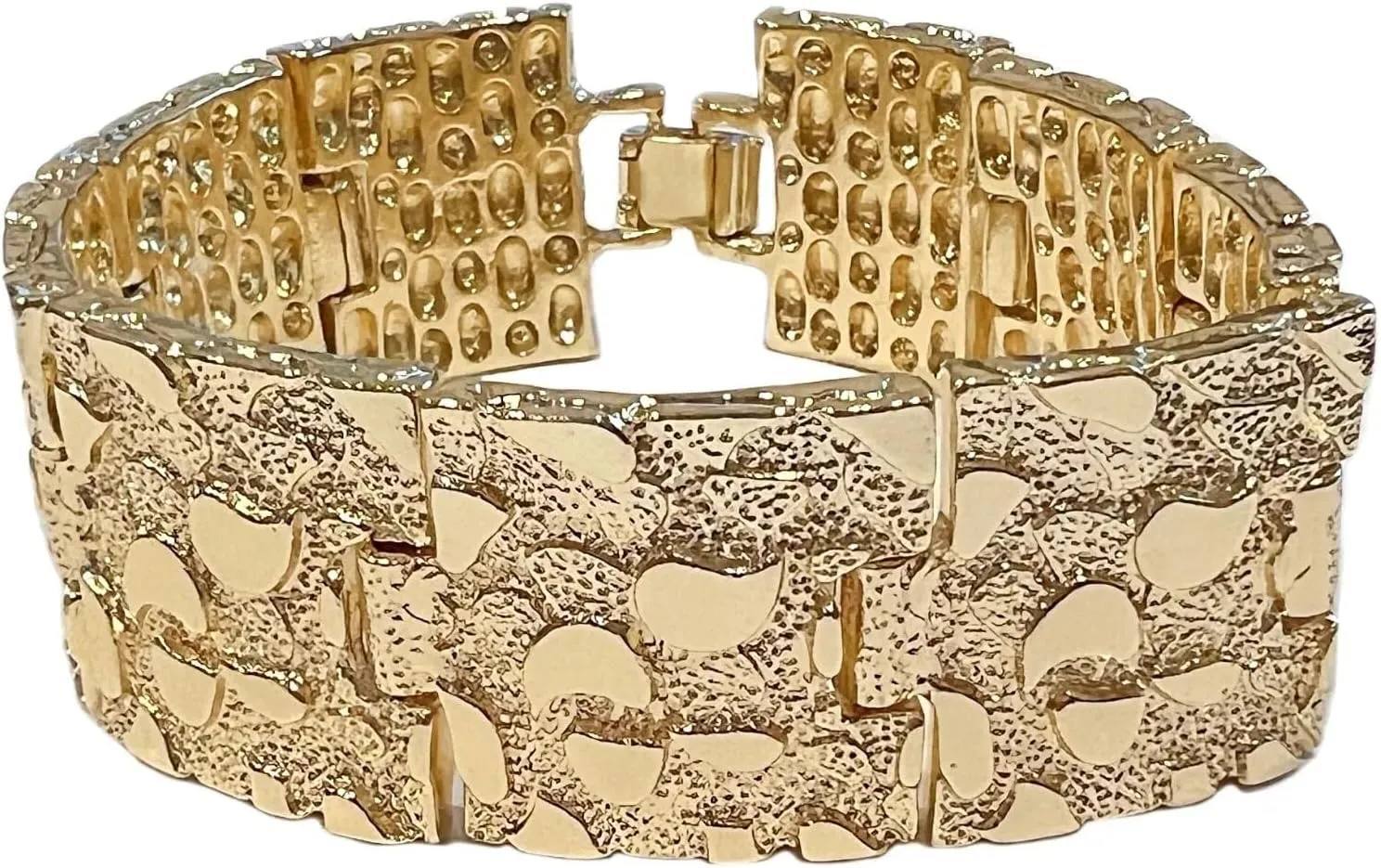 Bling Cartel Men's 14K Gold Plated Gold Nugget Hip Hop Bracelet Big 24MM Thick x 8" Inch