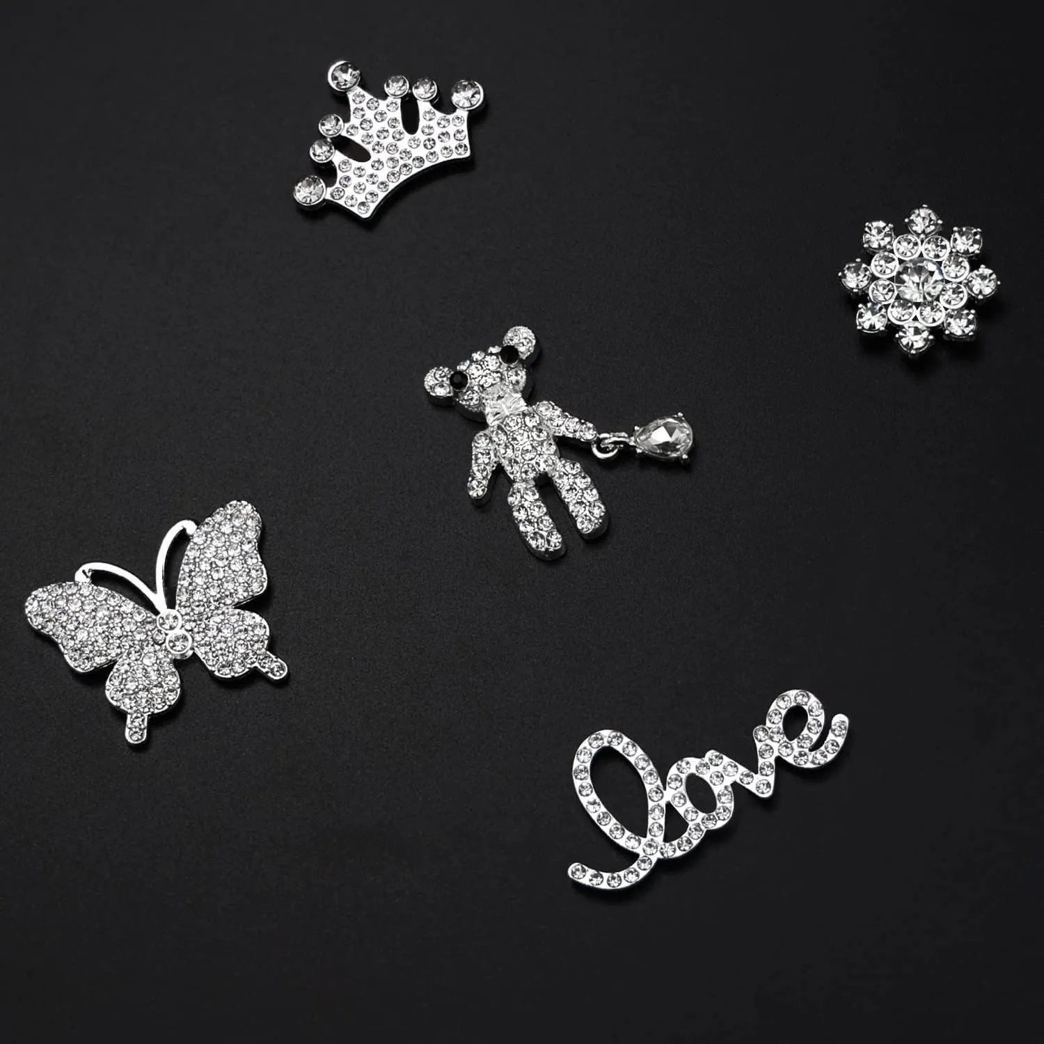 Bling Chain Charms for Clog Shoes Decoration, Luxury Rhinestone Cute Diamond Bear Love Flower Butterfly Crown Designer Jewelry Shoe Accessories for Women Girls Adults Gifts (Silver)