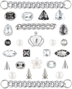 Bling Shoe Charms With Chains Designer Diamond Pearl Shoe Decoration Pack Jewelry Rhinestone Clog Pins Accessories for Girls Women