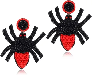 Boderier Halloween Earrings for Women Statement Spooky Spider Bat Beaded Drop Earrings for Halloween Costumes Decorations Party Jewelry Gifts