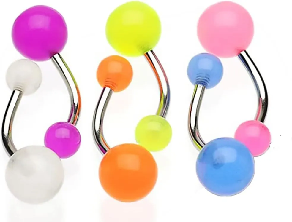 Body Accentz Glow in Dark Belly Rings Set of 6 Navel Rings Body Jewelry Piercing Bar Ring Rings 14g