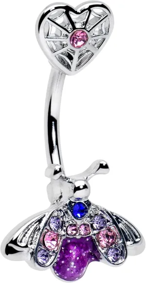 Body Candy Double Mount Belly Ring - 316L Stainless Steel Navel Ring Piercing Spiderweb Heart Insect Love Belly Button Ring for Women Men