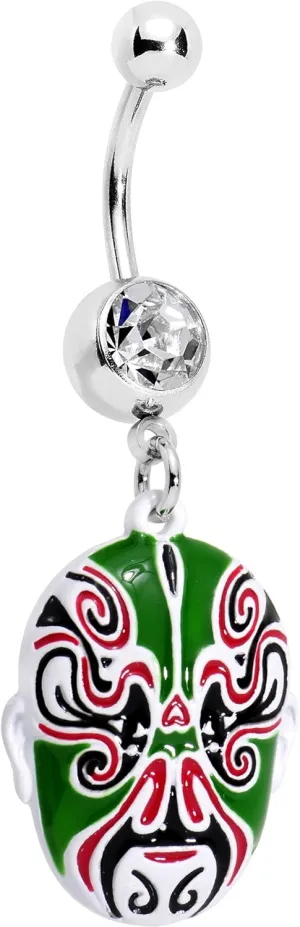 Body Candy Stainless Steel Clear Accent Green Red Samurai Warrior Mask Dangle Belly Ring