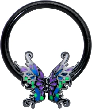 Body Candy Womens 16G Black PVD Steel Fairy Wings Captive Nipple Horseshoe Nose Cartilage BCR Captive Ring 3/8
