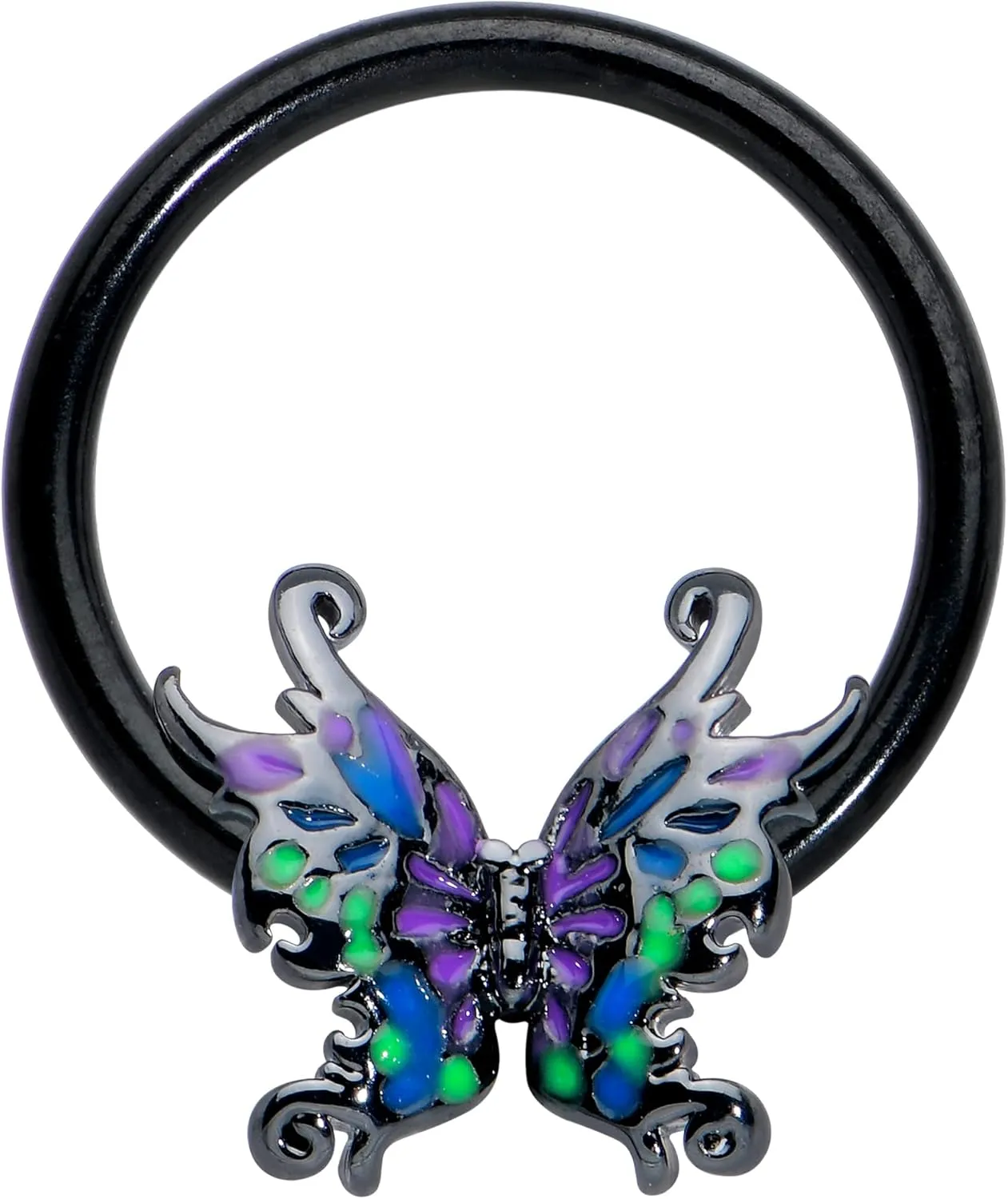 Body Candy Womens 16G Black PVD Steel Fairy Wings Captive Nipple Horseshoe Nose Cartilage BCR Captive Ring 3/8