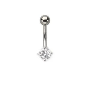 BodyJewelryOnline 14ga-3/8 Round CZ Prong Set 316L Surgical Steel Navel Ring - 3 Gem Sizes to Choose From - NSC03 (5mm)