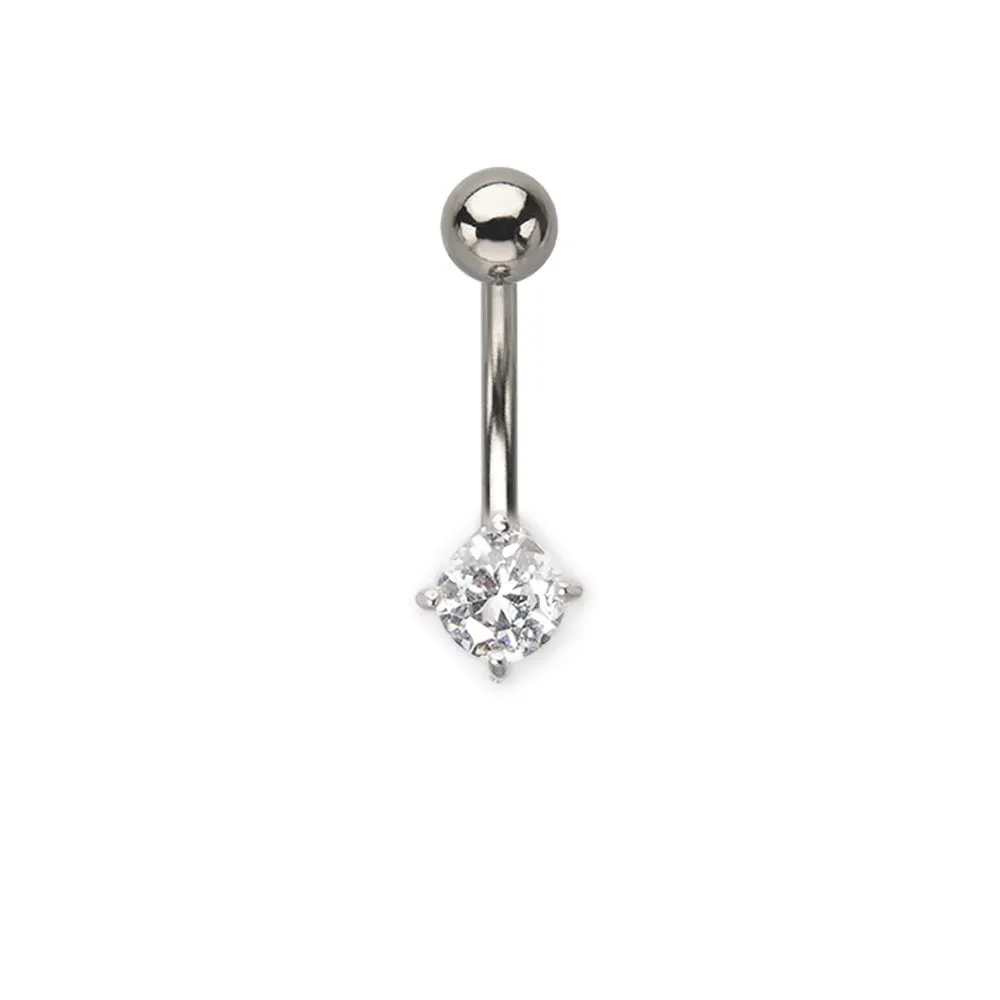 BodyJewelryOnline 14ga-3/8 Round CZ Prong Set 316L Surgical Steel Navel Ring - 3 Gem Sizes to Choose From - NSC03 (5mm)