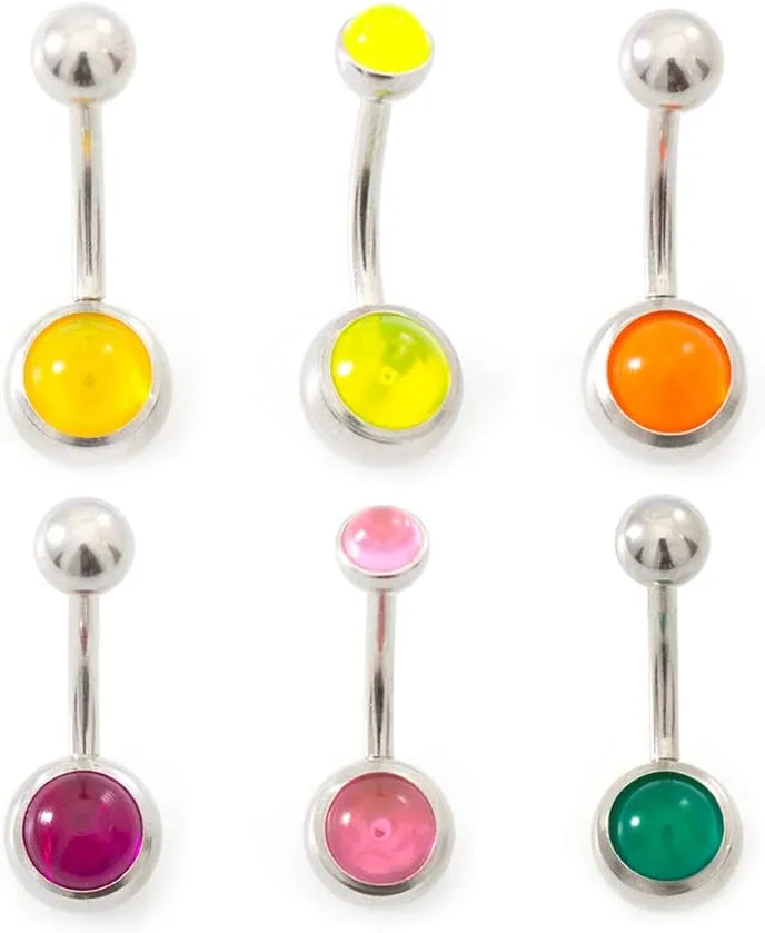 BodyJewelryOnline Belly Button Ring Pack of 6 with Colorful Ball Surgical Steel 14g