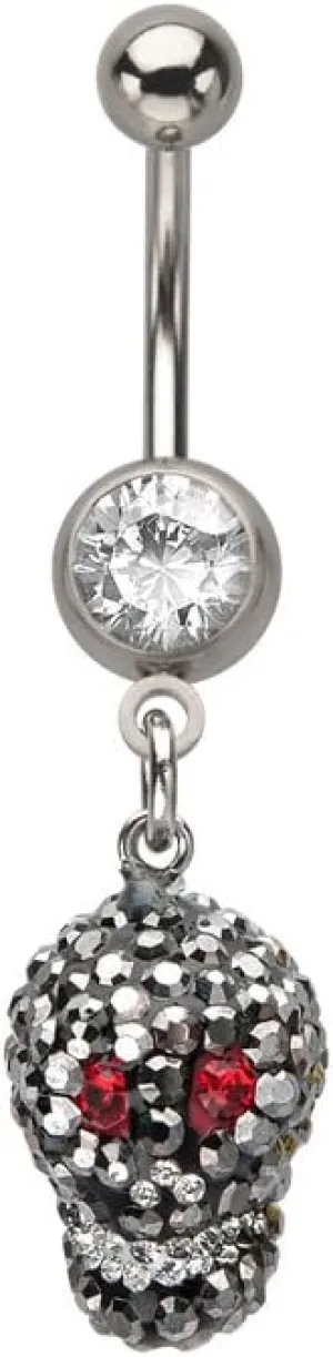BodyJewelryOnline Dangling 14ga Navel Ring with Gem Covered Skull Charm