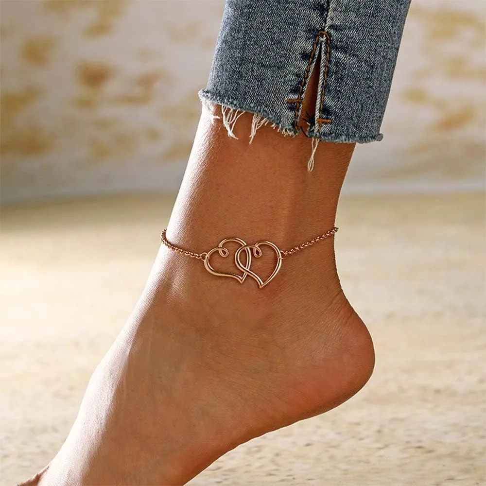 Bohemia Hollow Heart Anklet Geometric Ankle Bracelet Boho Beach Wedding Dance Yoga Foot Chain for Women