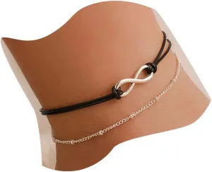 Bohemia Layered Black Leather Anklet Infinity Knot Charm Pendant Foot Chain Boho Beach Foot Jewelry for Women