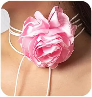 Bohemian Floral Wax Thread Tassel Necklace Vintage Rose Flower Choker Necklace Artificial Flower Statement Necklace for Women