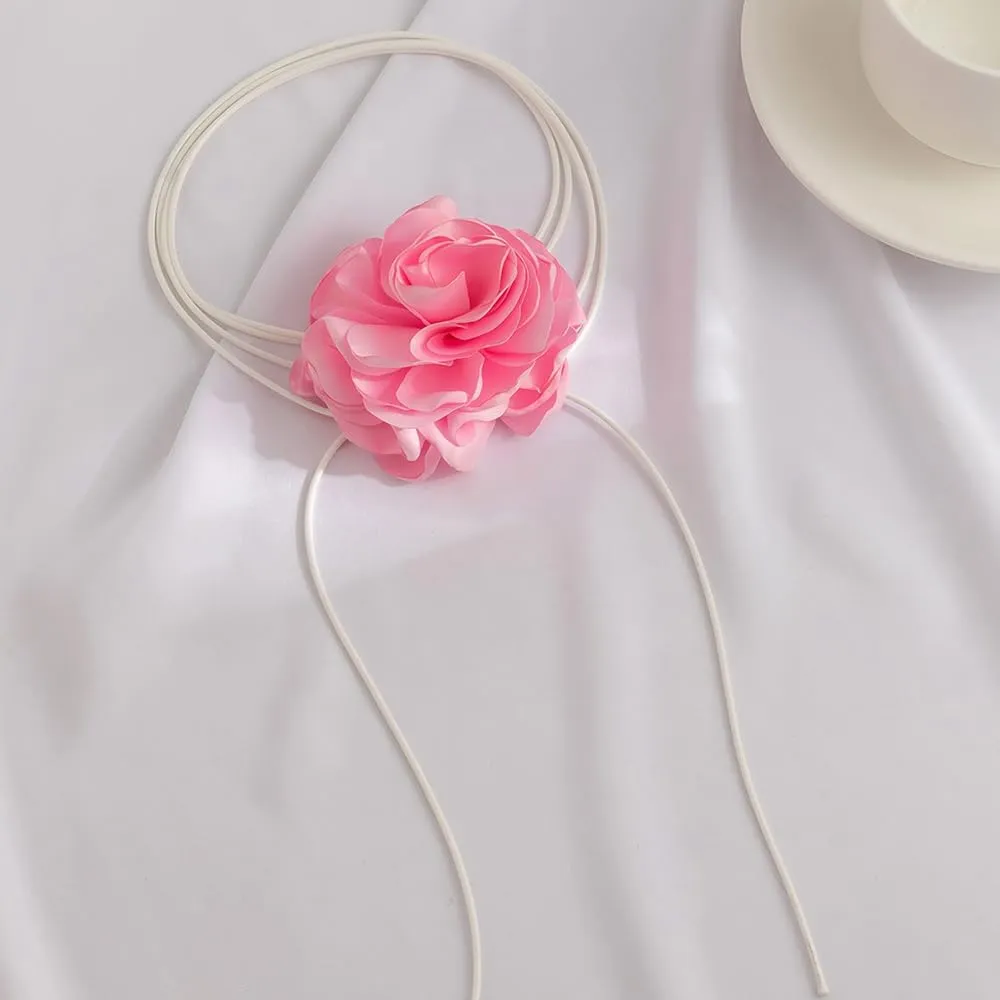 Bohemian Floral Wax Thread Tassel Necklace Vintage Rose Flower Choker Necklace Artificial Flower Statement Necklace for Women