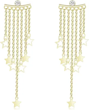 Bohemian Gold Chain Star Fringe Crystal Chandelier Lightweight Dangle Drop Earrings Aesthetic Wedding Prom Stud Earrings For Women Jewelry Gifts