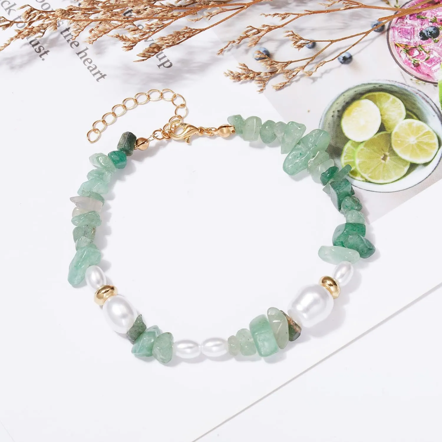 Bohemian Pearl Carnelian Crystal Necklace Green Transparent Crystal Natural Irregular Stone Choker Turquoise Beaded Necklace for Women Jewelry