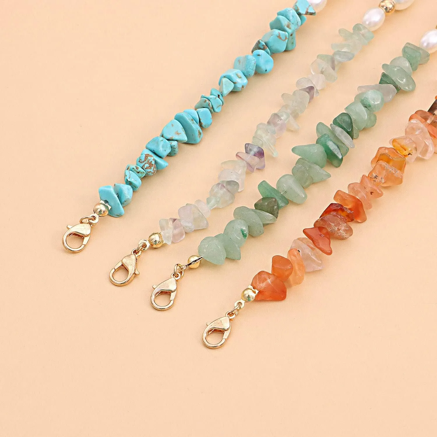 Bohemian Pearl Carnelian Crystal Necklace Green Transparent Crystal Natural Irregular Stone Choker Turquoise Beaded Necklace for Women Jewelry