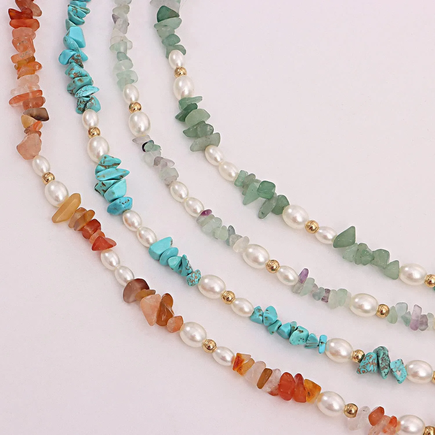 Bohemian Pearl Carnelian Crystal Necklace Green Transparent Crystal Natural Irregular Stone Choker Turquoise Beaded Necklace for Women Jewelry
