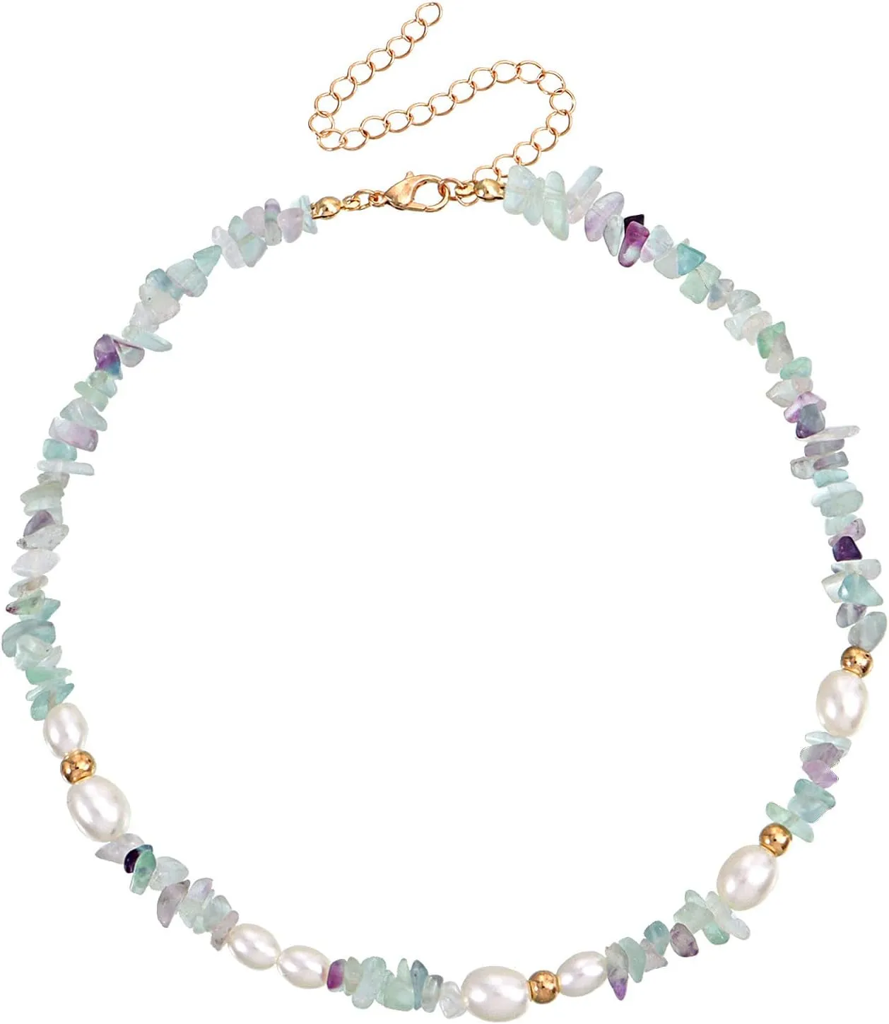 Bohemian Pearl Carnelian Crystal Necklace Green Transparent Crystal Natural Irregular Stone Choker Turquoise Beaded Necklace for Women Jewelry