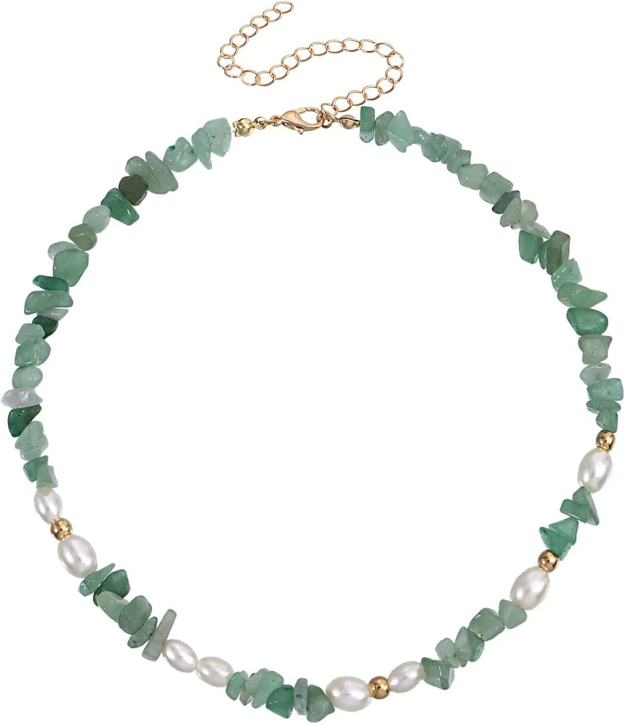 Bohemian Pearl Carnelian Crystal Necklace Green Transparent Crystal Natural Irregular Stone Choker Turquoise Beaded Necklace for Women Jewelry