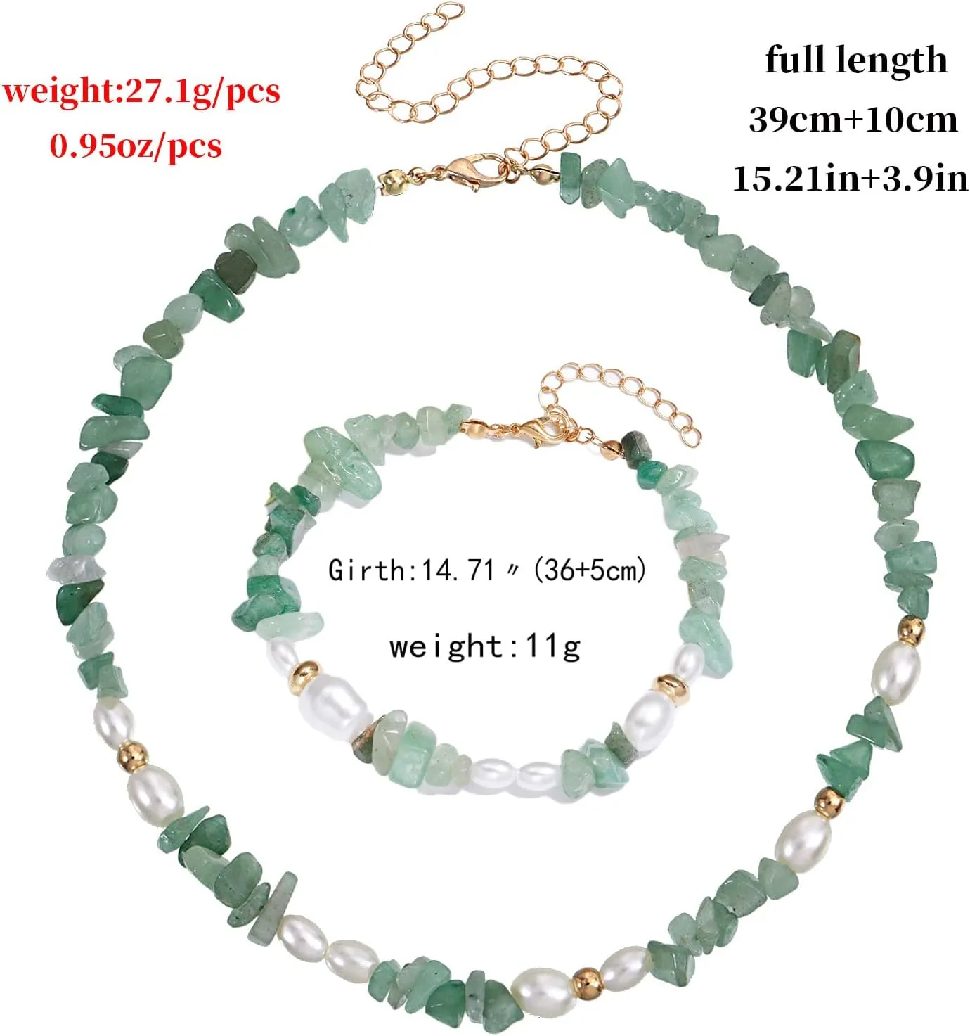 Bohemian Pearl Carnelian Crystal Necklace Green Transparent Crystal Natural Irregular Stone Choker Turquoise Beaded Necklace for Women Jewelry