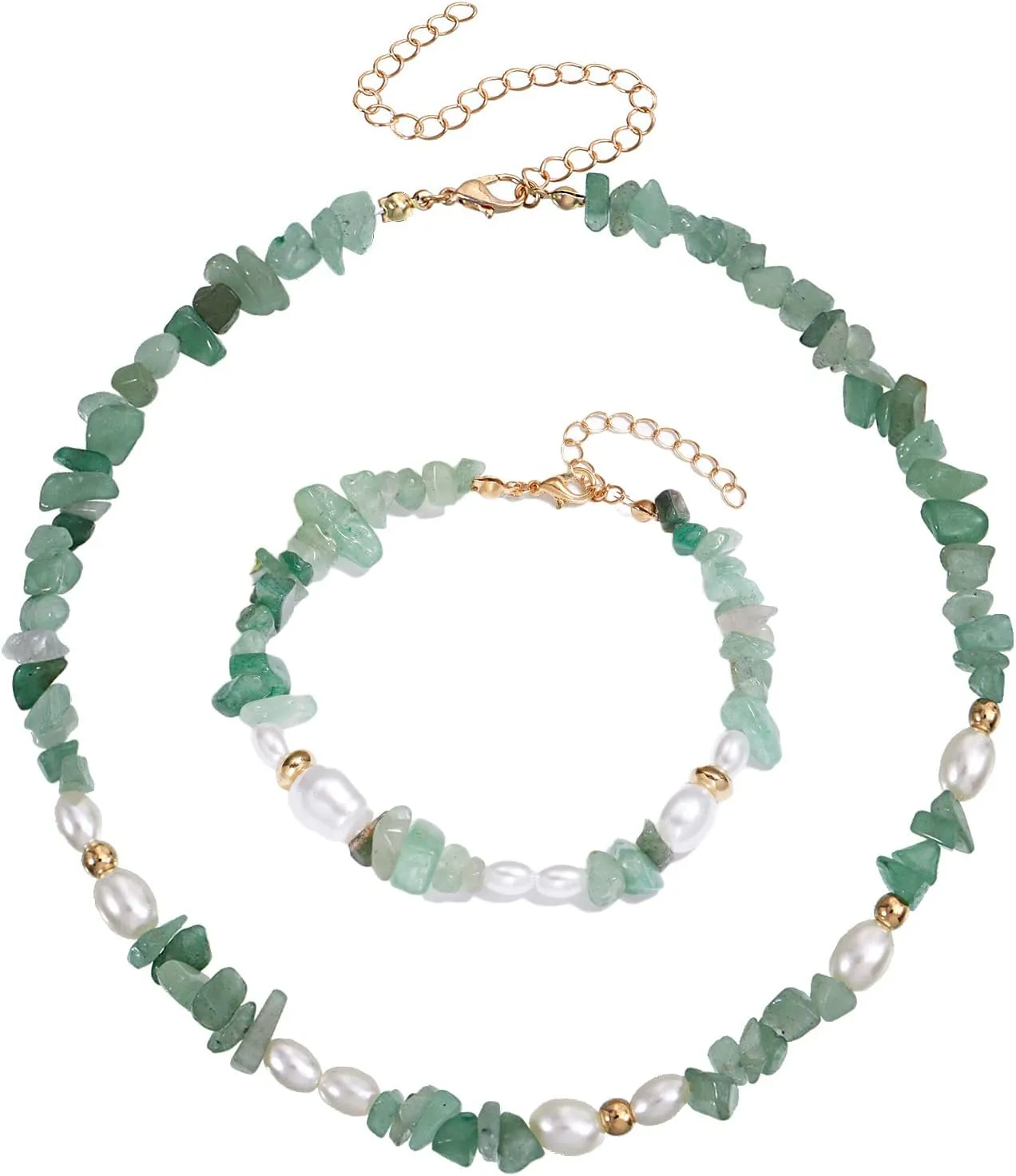 Bohemian Pearl Carnelian Crystal Necklace Green Transparent Crystal Natural Irregular Stone Choker Turquoise Beaded Necklace for Women Jewelry