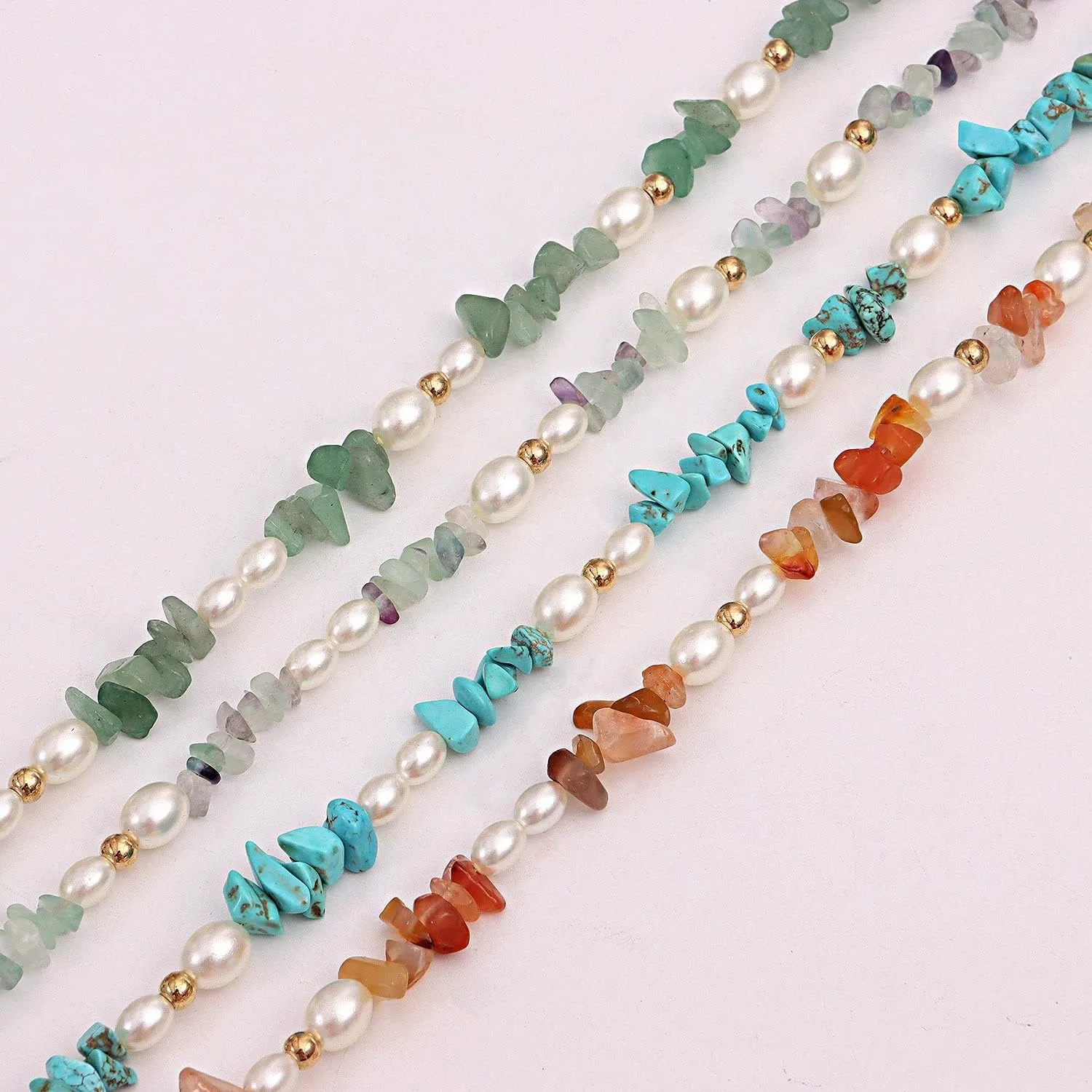 Bohemian Pearl Carnelian Crystal Necklace Green Transparent Crystal Natural Irregular Stone Choker Turquoise Beaded Necklace for Women Jewelry