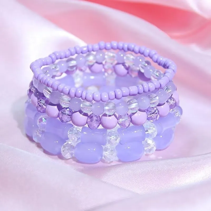 Bohemian Stackable Beaded Bracelets for Women Multilayer Colorful Crystal Bead Stretch Bracelet Friendship Jewelry Summer Beach