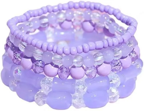 Bohemian Stackable Beaded Bracelets for Women Multilayer Colorful Crystal Bead Stretch Bracelet Friendship Jewelry Summer Beach