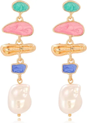 Boho Elegant Statement Pearl Dangle Earring Luxury Chandelier Gold and Pearl Earring Retro Fashion Exaggerated jewelry Gifts (Color Pearl Dangle Earring)