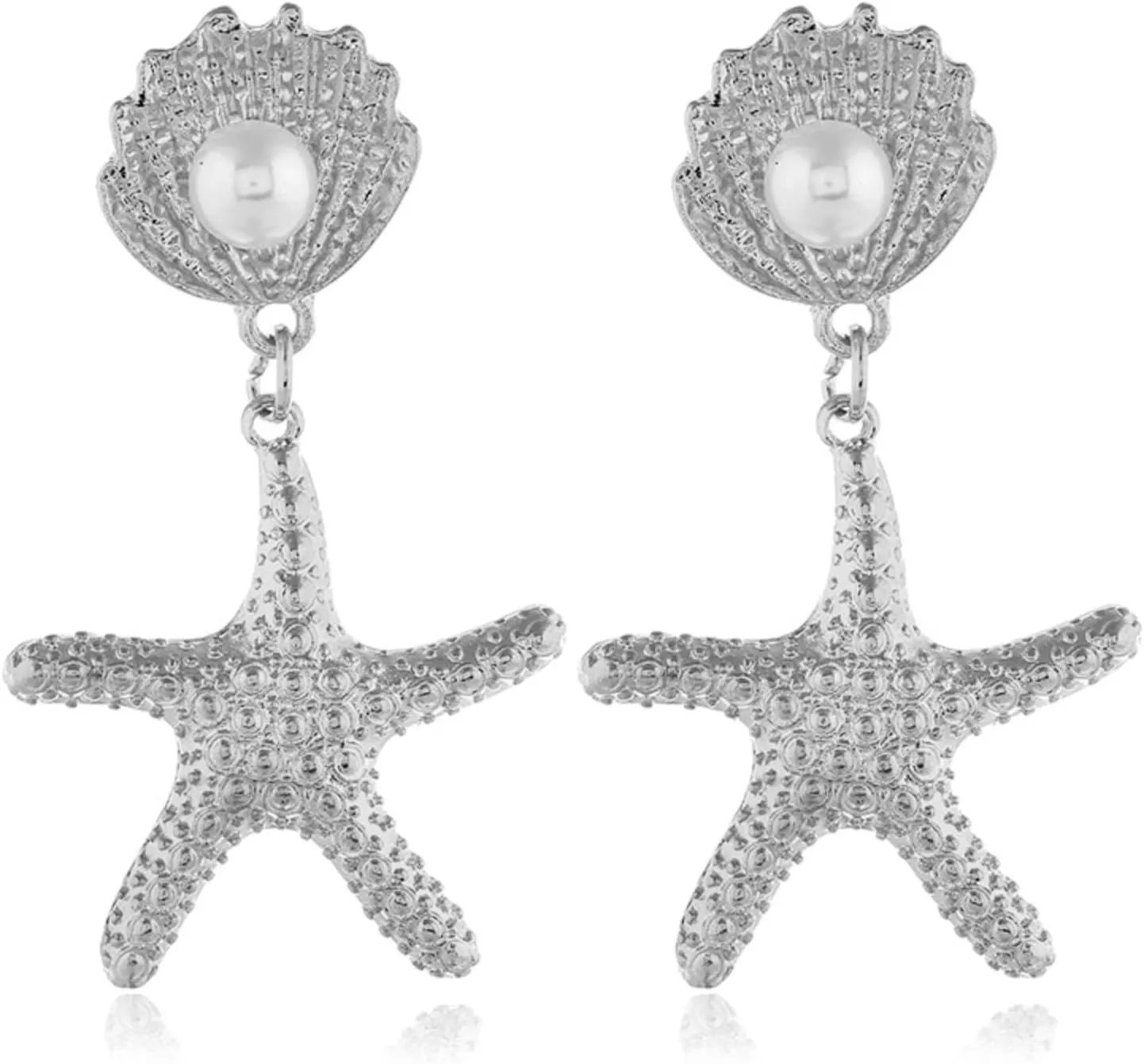 Boho Shell Starfish Stud Earrings for Women,Statement Beach Star Pearl Dangle Drop Earrings Mermaid Costume Jewelry Gifts