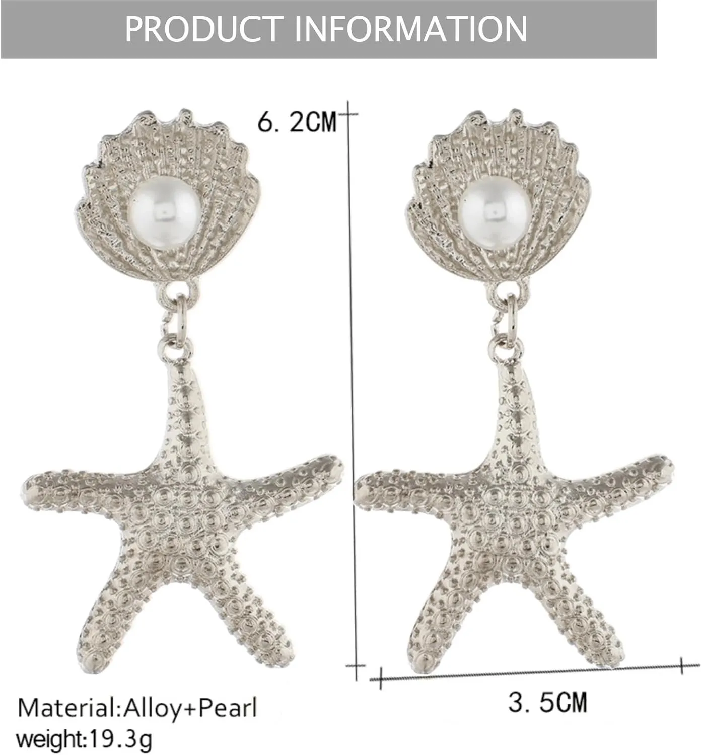 Boho Shell Starfish Stud Earrings for Women,Statement Beach Star Pearl Dangle Drop Earrings Mermaid Costume Jewelry Gifts