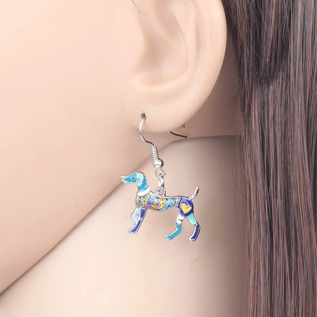 BONSNY Enamel Alloy Colorful Whippet Dog Pets Earrings for Women Jewelry Novelty Funny Charms