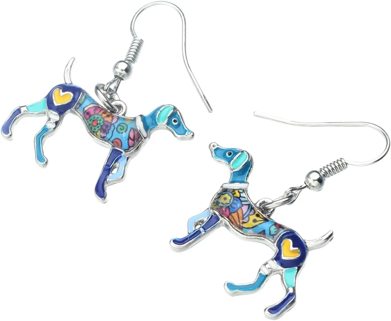 BONSNY Enamel Alloy Colorful Whippet Dog Pets Earrings for Women Jewelry Novelty Funny Charms